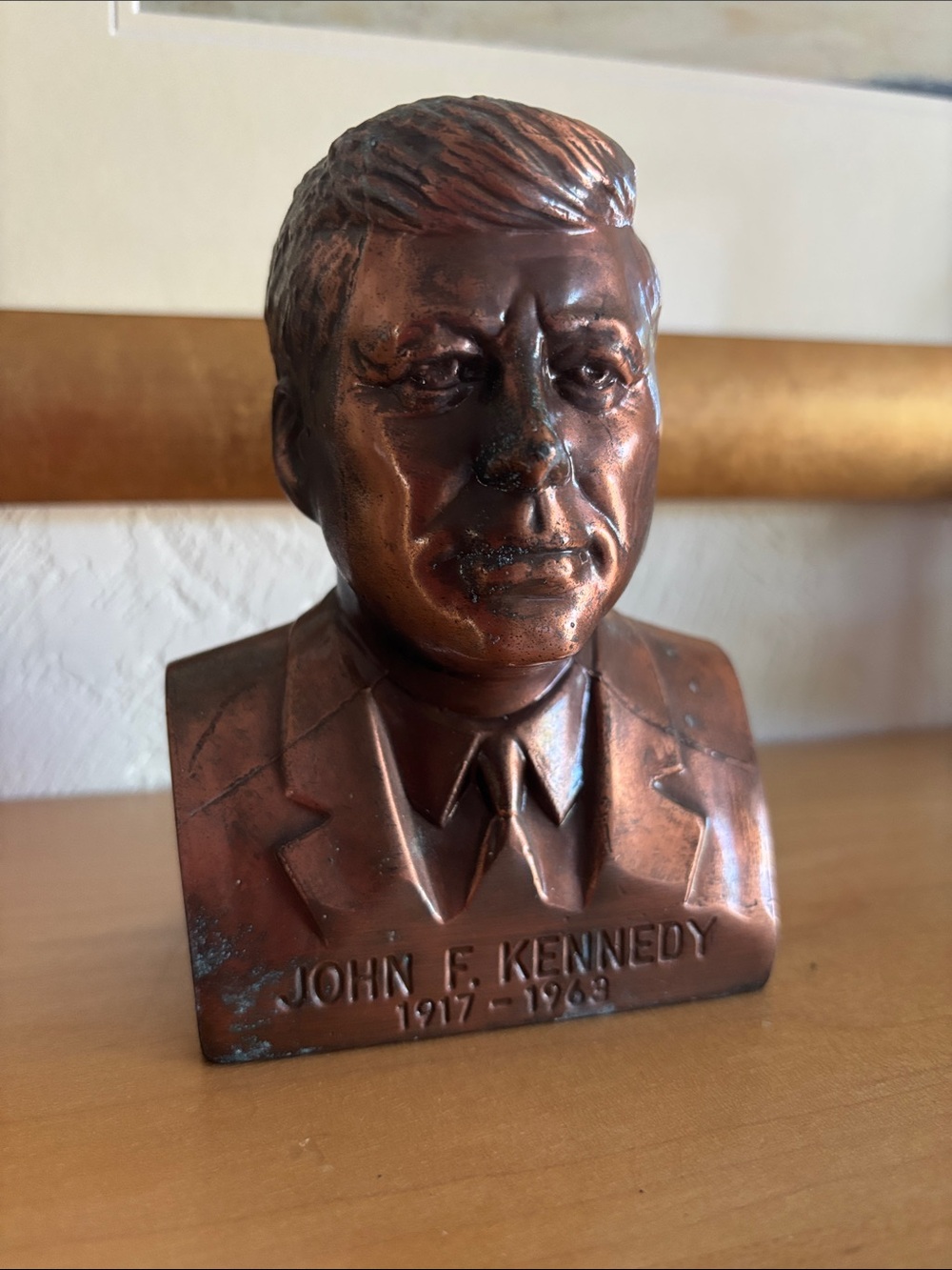 Vintage Coin Bank John F. Kennedy Bust Copper Finish - Collectible Coventry CONN